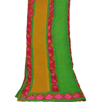 Sanskriti Vintage Dupatta Long Stole Ooak Green Embroidered Bagh Phulkari Shawl