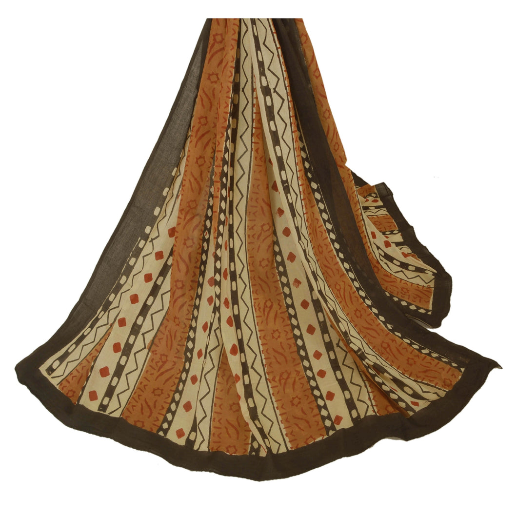 Dupatta Long Stole Cotton Brown Shawl Block Printed Scarves