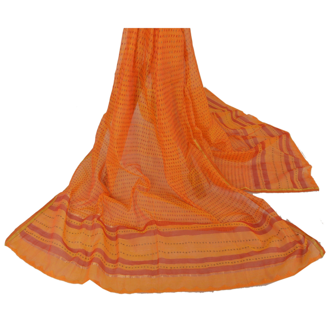 Dupatta Long Stole Chanderi Orange Wrap Shawl Printed Scarves