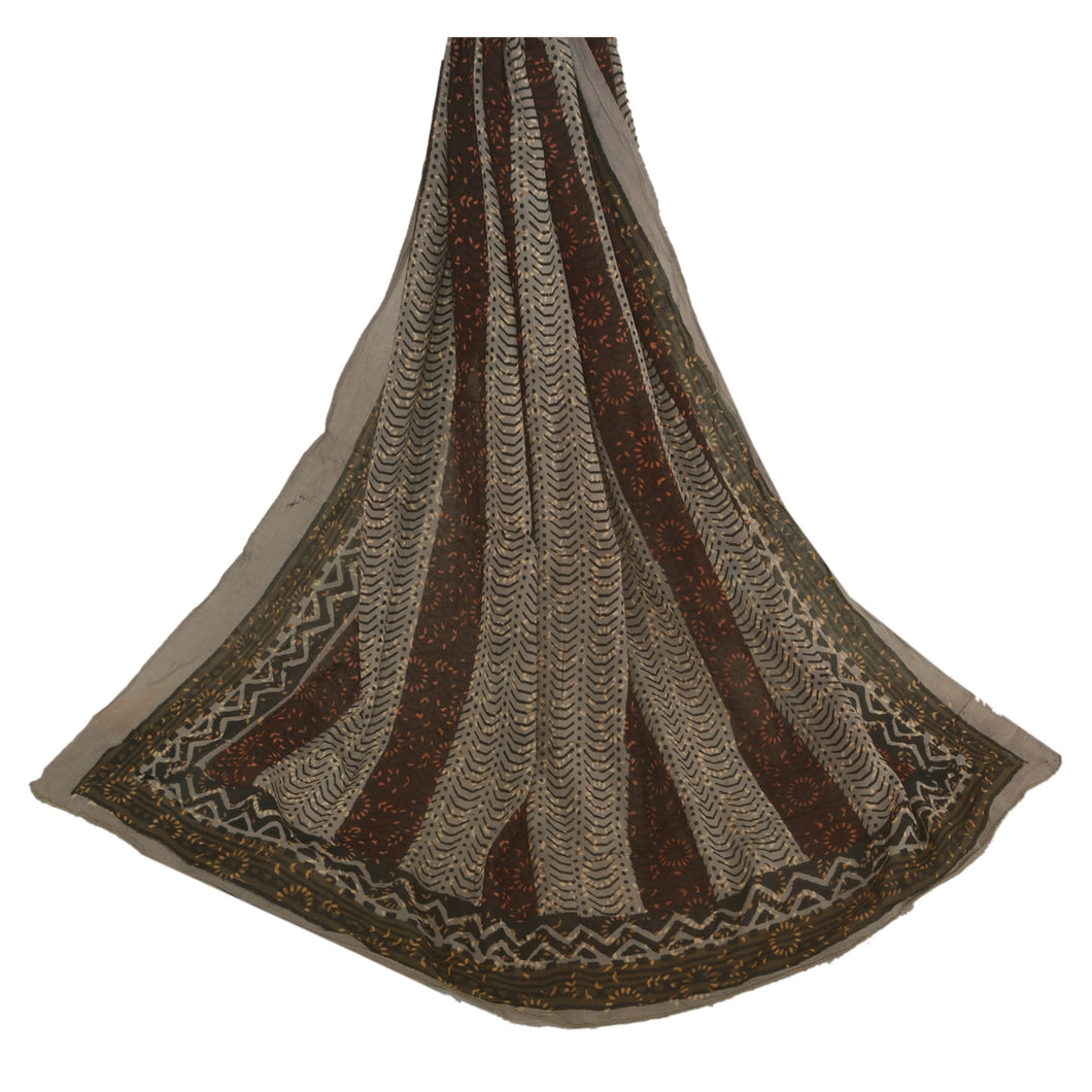 Dupatta Long Stole Cotton Brown Scarves Printed Wrap Veil