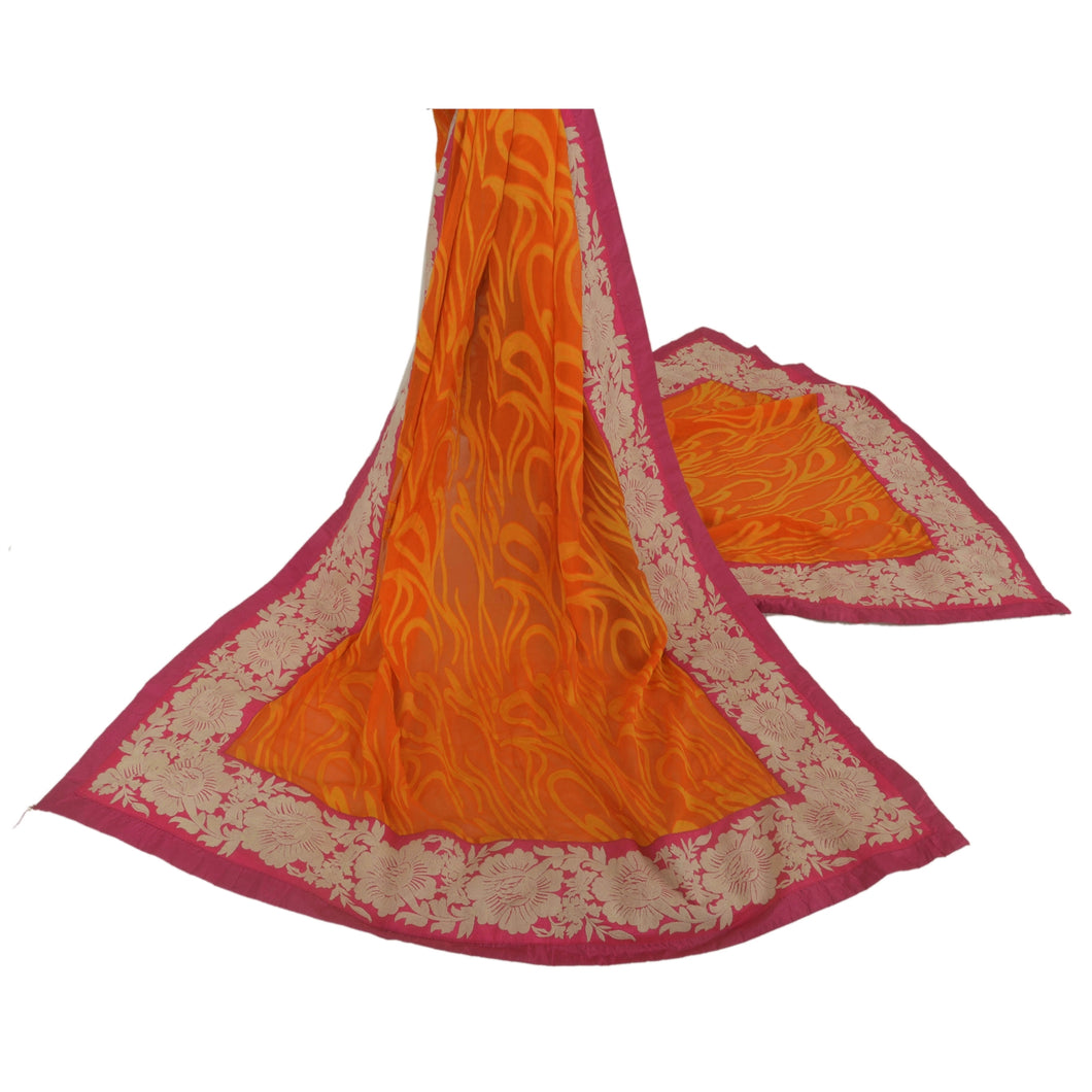 Dupatta Long Stole Georgette Orange Embroidered Woven Scarves