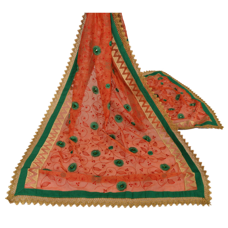 Sanskriti Vintage Red Cotton Dupatta: Hand-Beaded Indian Design- Dresses, Kaftans, Skirts, or Blouses Long Headscarf Shawl