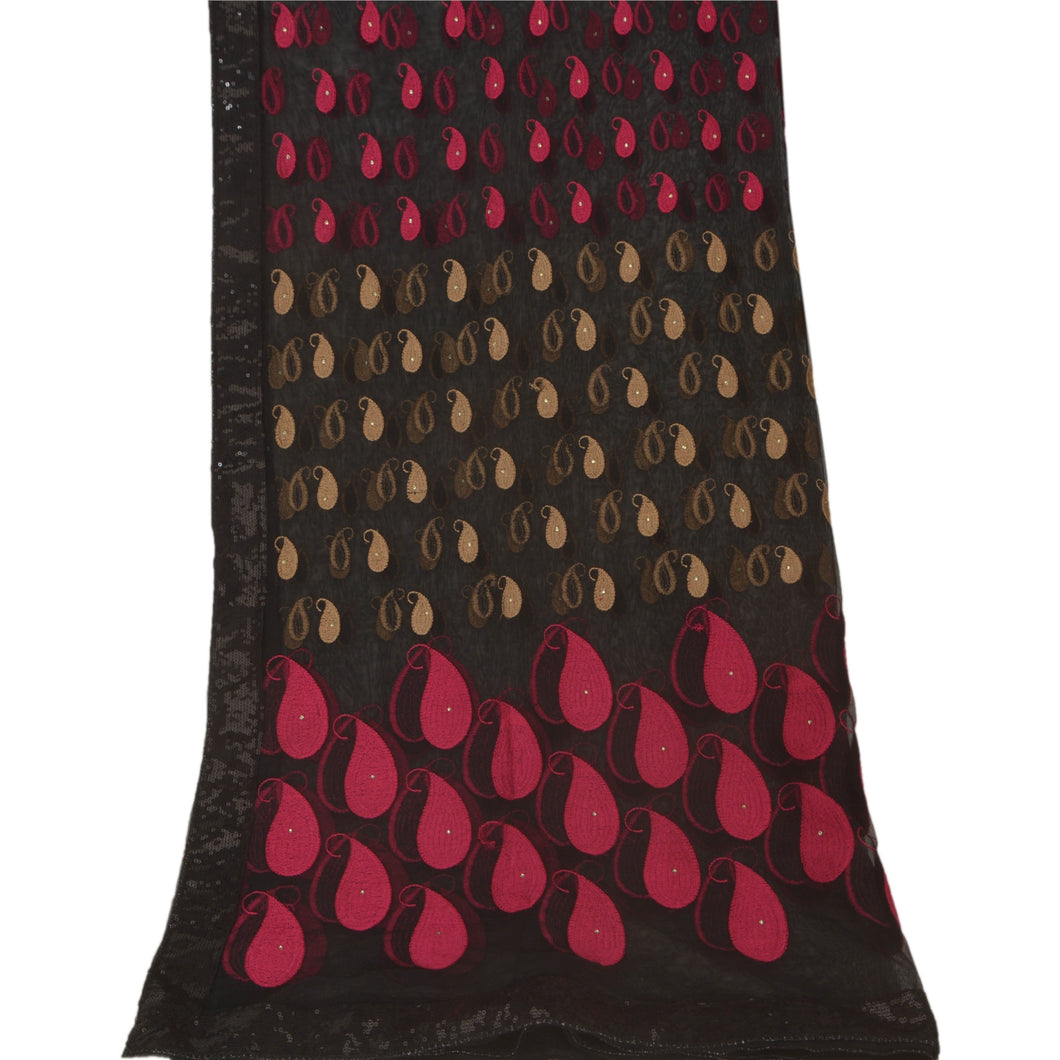 Dupatta Long Stole Net Mesh Black Embroidered Wrap Scarves