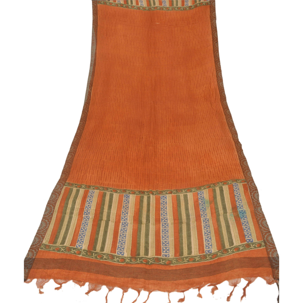 Dupatta Long Stole 100% Pure Woolen Orange Shawl Printed Hijab