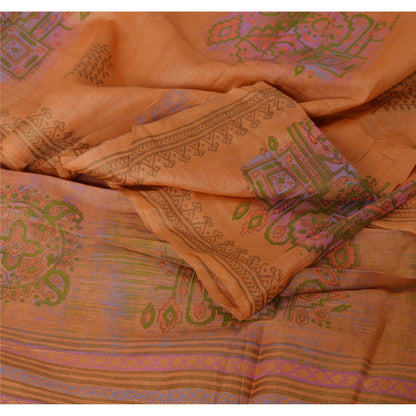 sanskriti Vintage Dupatta Long Stole 100% Pure Tussar Silk Peach Painted Hijab