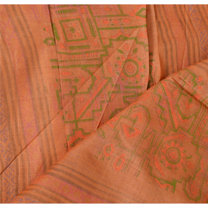 sanskriti Vintage Dupatta Long Stole 100% Pure Tussar Silk Peach Painted Hijab