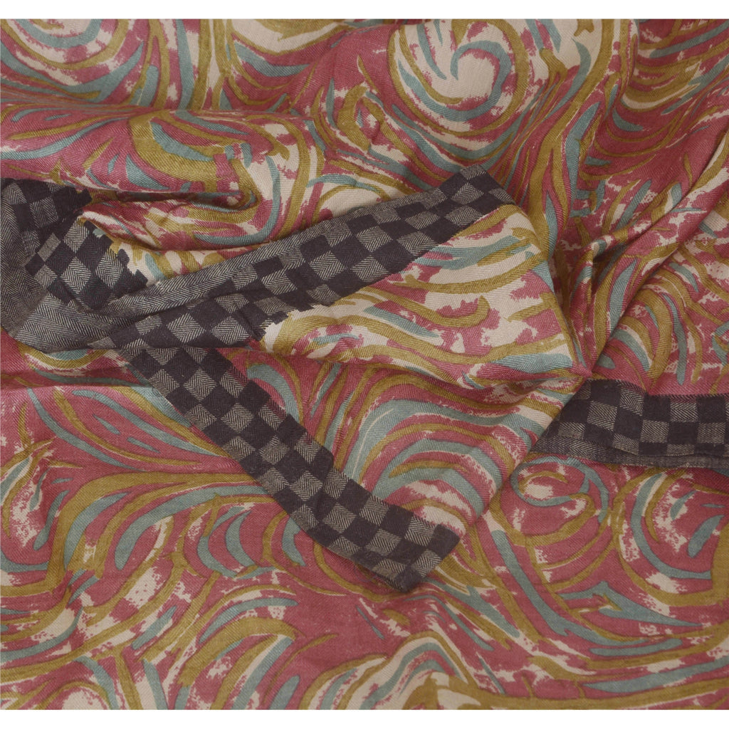 sanskriti Vintage Dupatta Long Stole 100% Pure Woolen Pink Shawl Printed Hijab