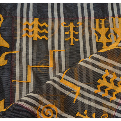 sanskriti Vintage Dupatta Long Stole Art Silk Black Embroidered Warli Art Shawl