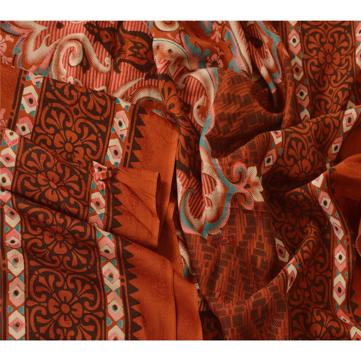sanskriti Vintage Dupatta Long Stole Blend Cotton Rusty Orange Printed Scarves