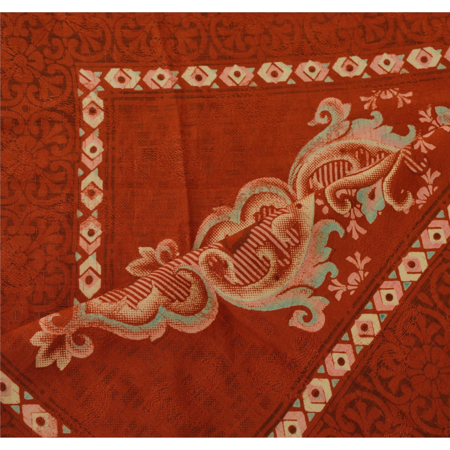 sanskriti Vintage Dupatta Long Stole Blend Cotton Rusty Orange Printed Scarves