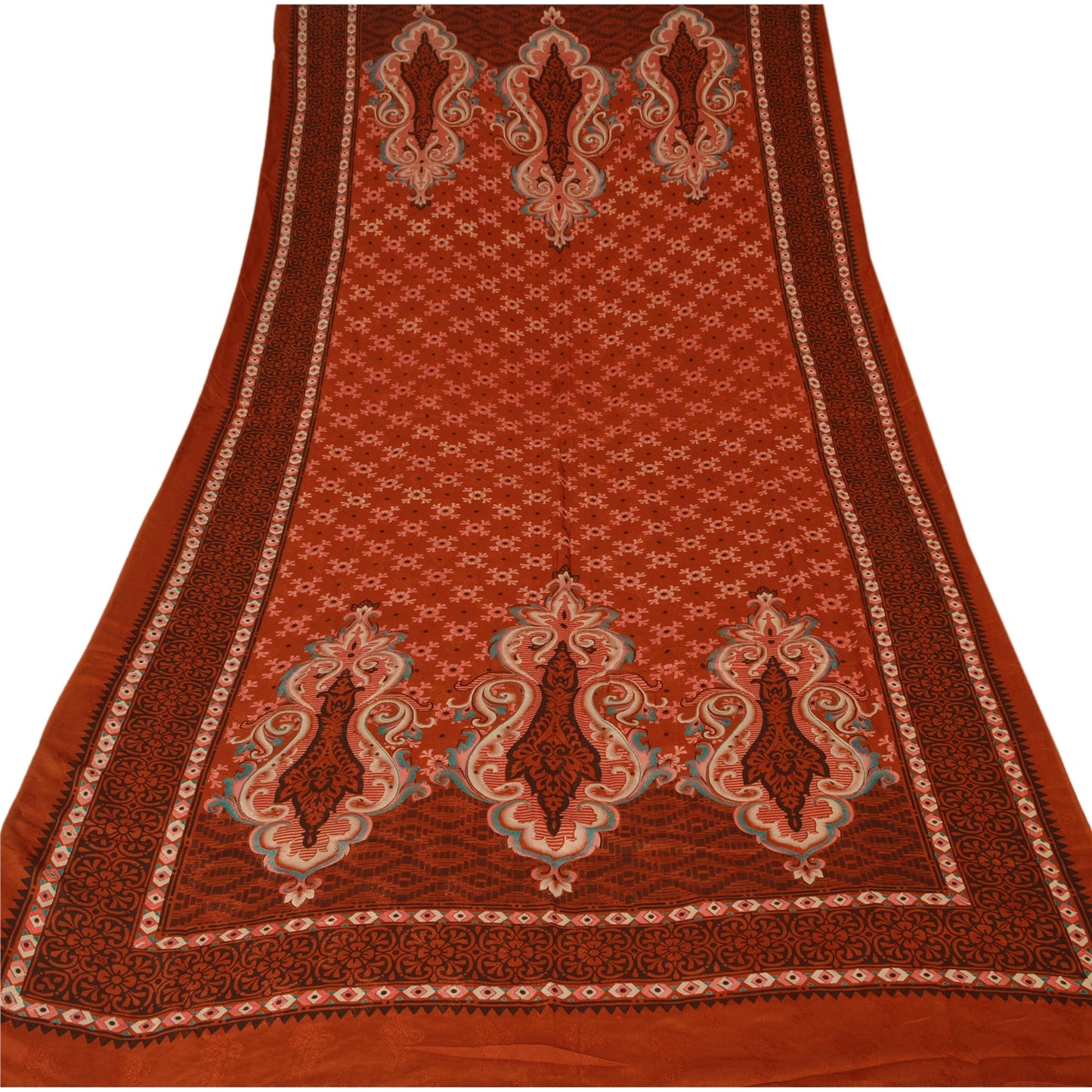sanskriti Vintage Dupatta Long Stole Blend Cotton Rusty Orange Printed Scarves