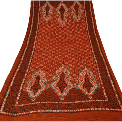 sanskriti Vintage Dupatta Long Stole Blend Cotton Rusty Orange Printed Scarves