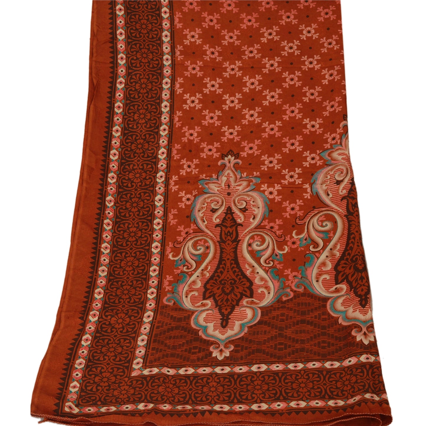 sanskriti Vintage Dupatta Long Stole Blend Cotton Rusty Orange Printed Scarves