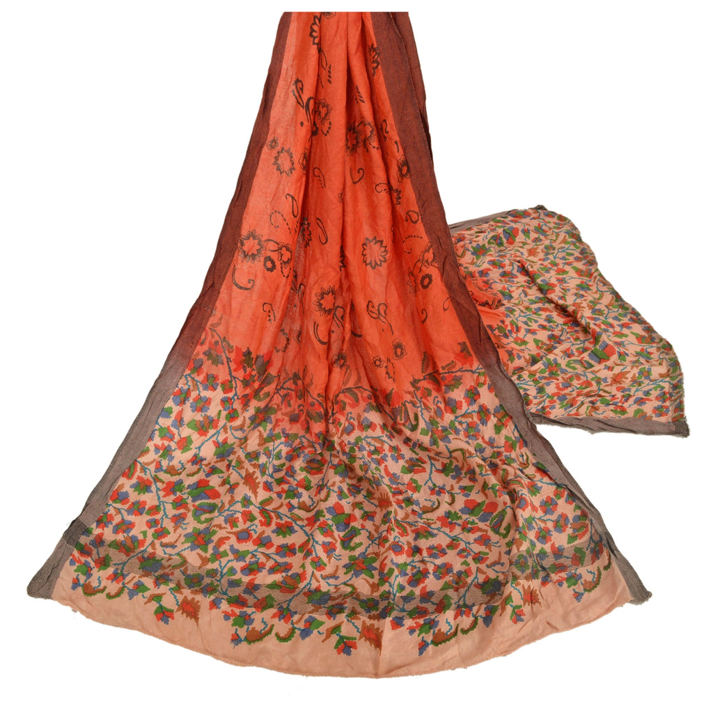Sanskriti Vintage Dupatta Long Stole Woollen Orange Hijab Printed Wrap Shawl