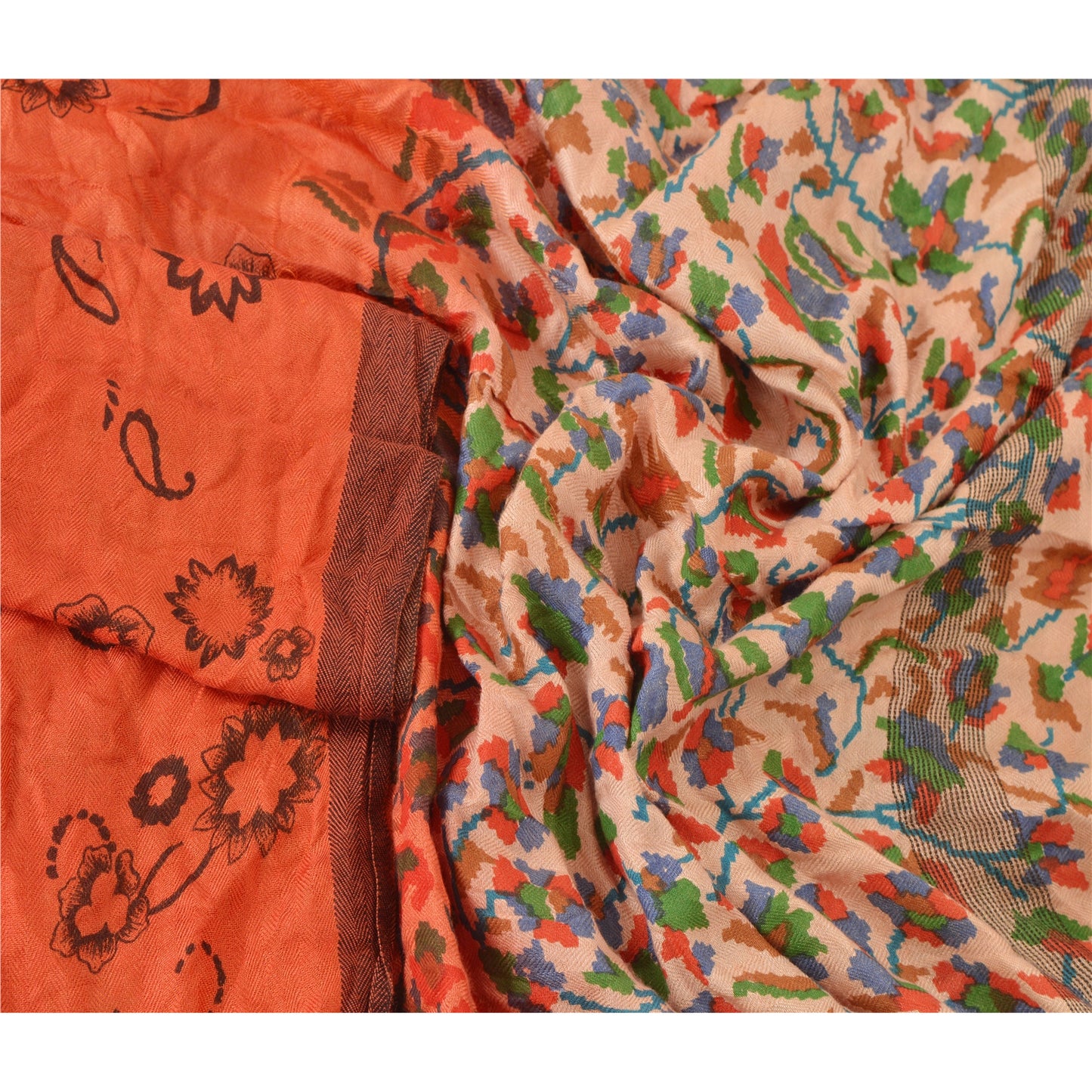 Sanskriti Vintage Dupatta Long Stole Woollen Orange Hijab Printed Wrap Shawl