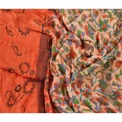 Sanskriti Vintage Dupatta Long Stole Woollen Orange Hijab Printed Wrap Shawl