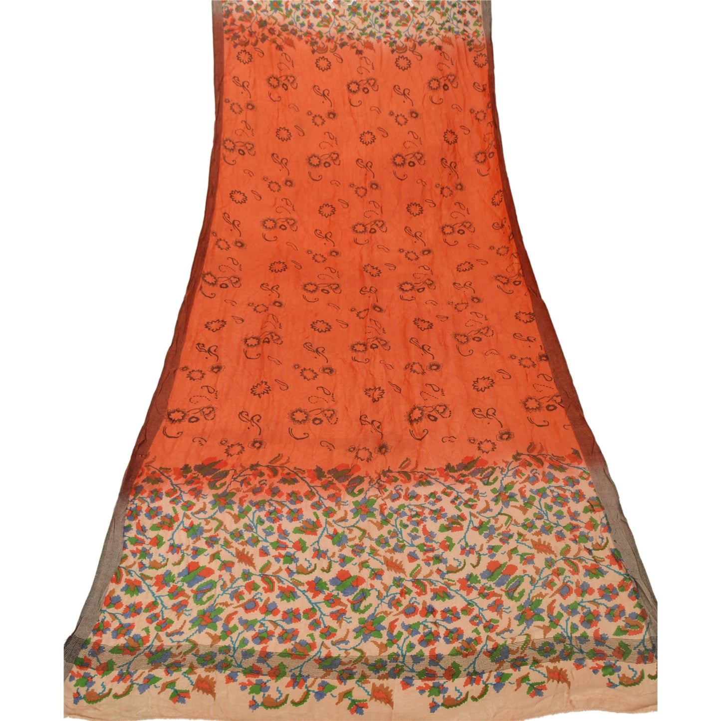 Sanskriti Vintage Dupatta Long Stole Woollen Orange Hijab Printed Wrap Shawl