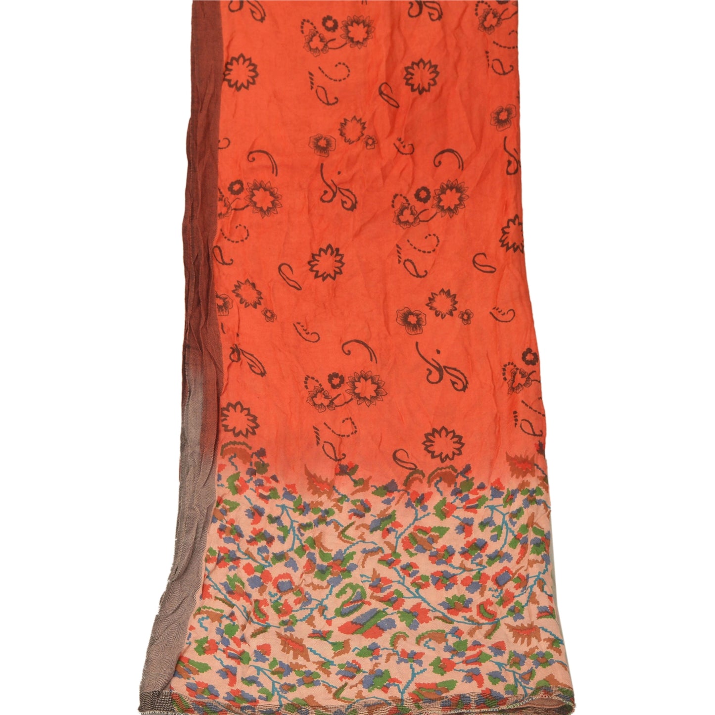 Sanskriti Vintage Dupatta Long Stole Woollen Orange Hijab Printed Wrap Shawl