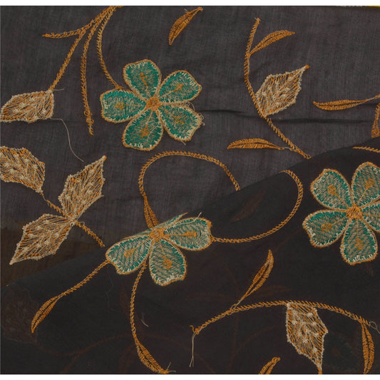 Sanskriti Vintage Dupatta Long Stole Pure Cotton Black Scarves Embroidered Shawl