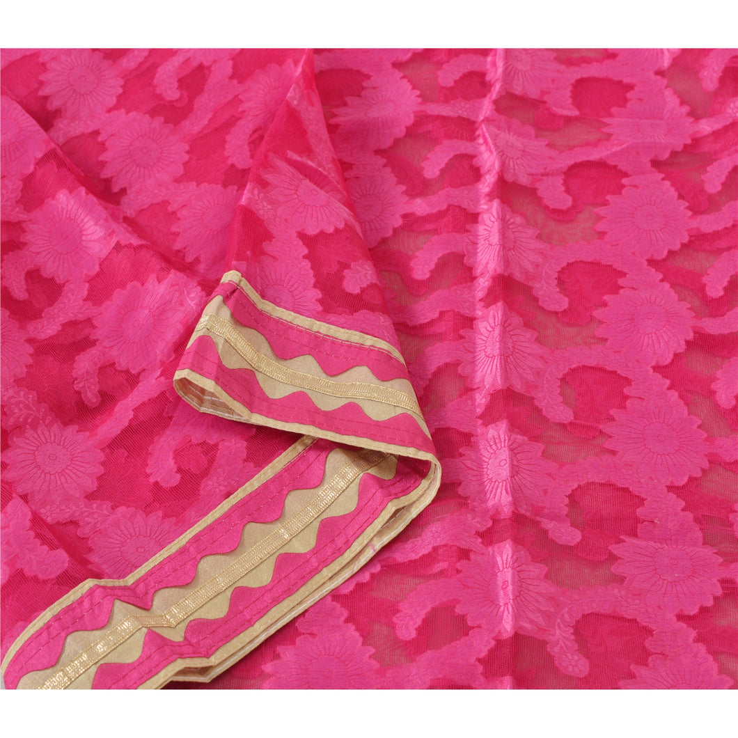 Dupatta Long Stole Net Mesh Pink Embroidered Woven Wrap Veil