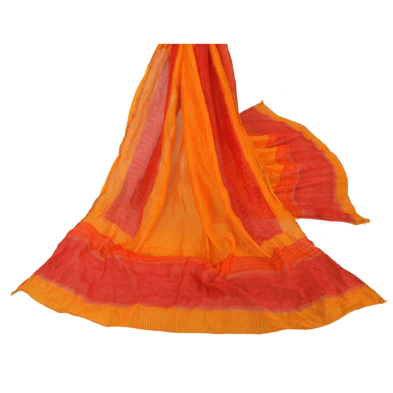 Sanskriti Vintage Yellow/Red Dupatta Long Stole Pure Cotton Printed Wrap Veil Create-Dresses, Kaftans, Skirts, , Projects