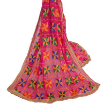 Load image into Gallery viewer, Sanskriti Vintage Dupatta Long Stole OOAK Pink Embroidered Bagh Phulkari Shawl
