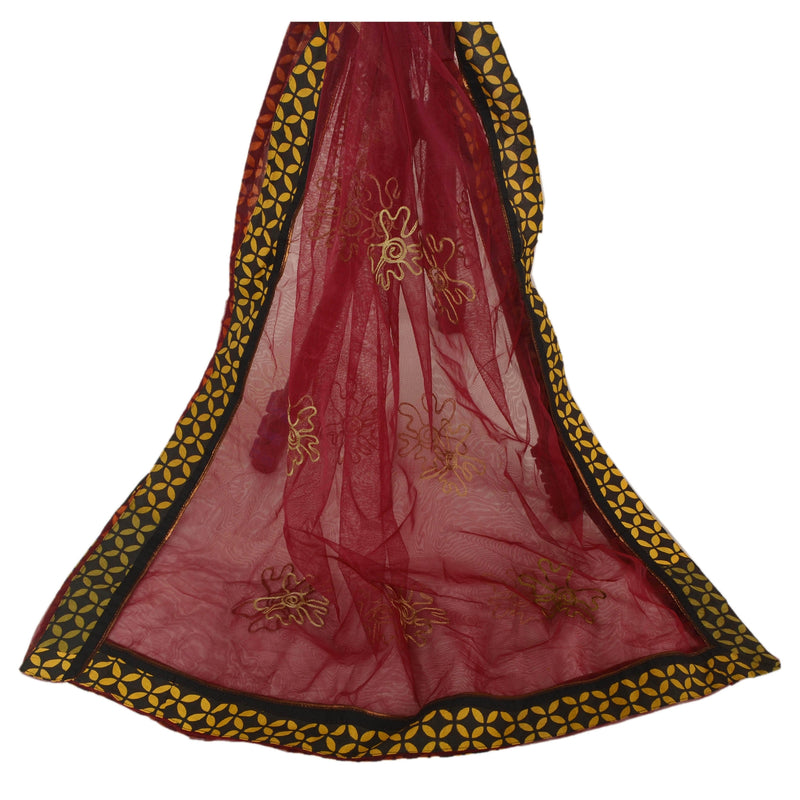 Sanskriti Vintage Dupatta Long Net Mesh Red Hand Embroidered Eco-Friendly  Upcycled Remnant Fabric For DIY Projects