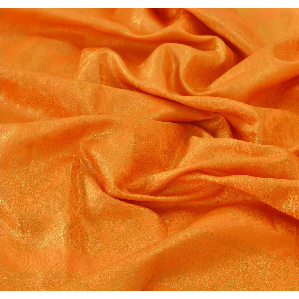 Sanskriti Vintage Dupatta Long Stole Art Silk Yellow Scarves Woven Brocade Veil
