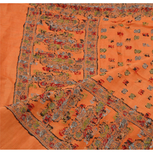 Санскрити Винтаж Дупатта Длинный Палантин 100% Чистый Шелк Оранжевый Тканый Шарфы-Накидки