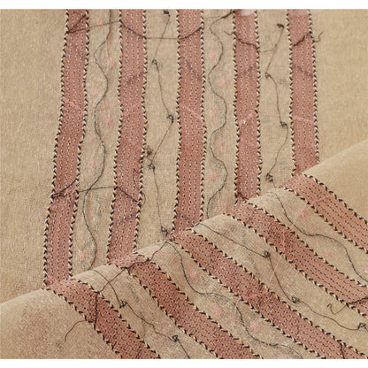 sanskriti Vintage Dupatta Long Stole Art Silk Cream Scarves Hand Beaded Veil