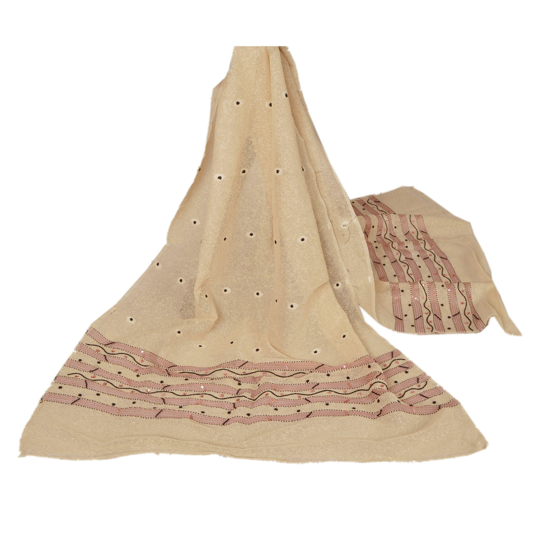 Dupatta Long Stole Art Silk Cream Scarves Hand Beaded Veil