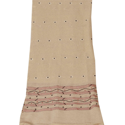 sanskriti Vintage Dupatta Long Stole Art Silk Cream Scarves Hand Beaded Veil