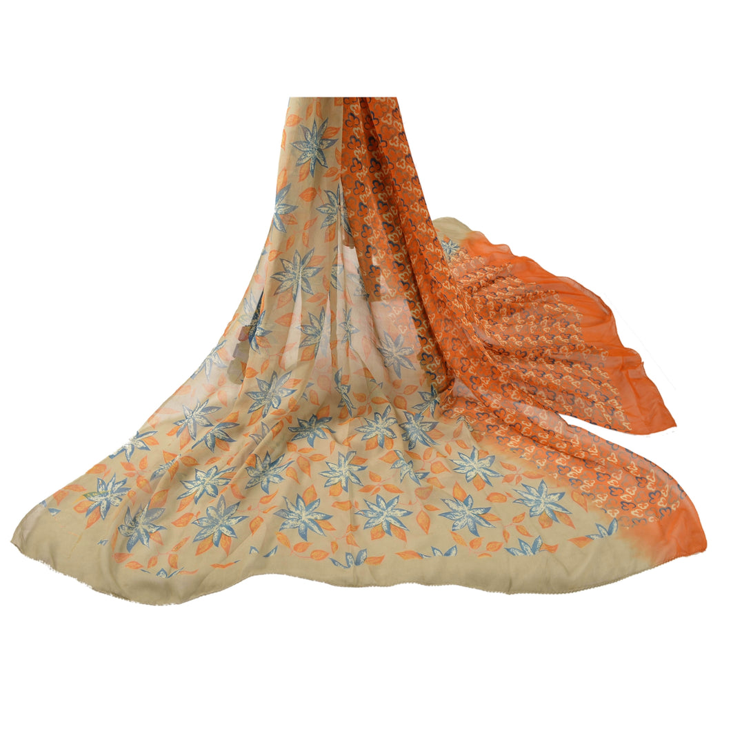 Dupatta Long Stole Blend Georgette Shawl Printed Orange Veil