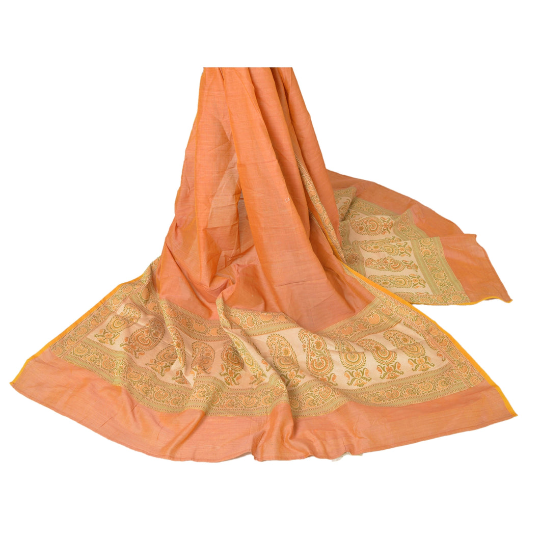 Sanskriti Vintage Dupatta Long Stole 100% Pure Silk Peach Woven Wrap Scarves