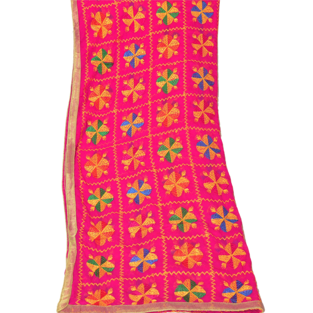 Sankriti Vintage Dupatta Long Stole Ooak Pink Embroidered Bagh Phulkari Shawl