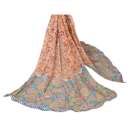 Sanskriti Vintage Dupatta Long Stole Pure Georgette Silk Cream Shawl Printed