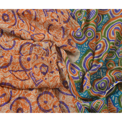 Sanskriti Vintage Dupatta Long Stole Pure Georgette Silk Cream Shawl Printed