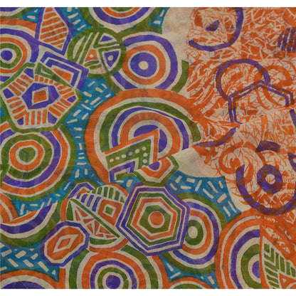 Sanskriti Vintage Dupatta Long Stole Pure Georgette Silk Cream Shawl Printed