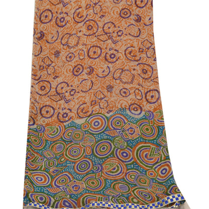 Sanskriti Vintage Dupatta Long Stole Pure Georgette Silk Cream Shawl Printed