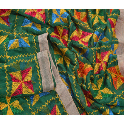 Sanskriti Vintage Dupatta Long Stole Ooak Green Embroidered Bagh Phulkari Shawl