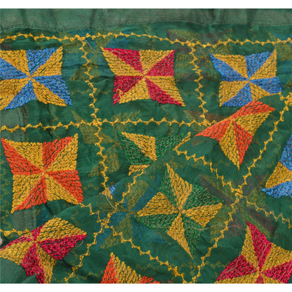 Sanskriti Vintage Dupatta Long Stole Ooak Green Embroidered Bagh Phulkari Shawl