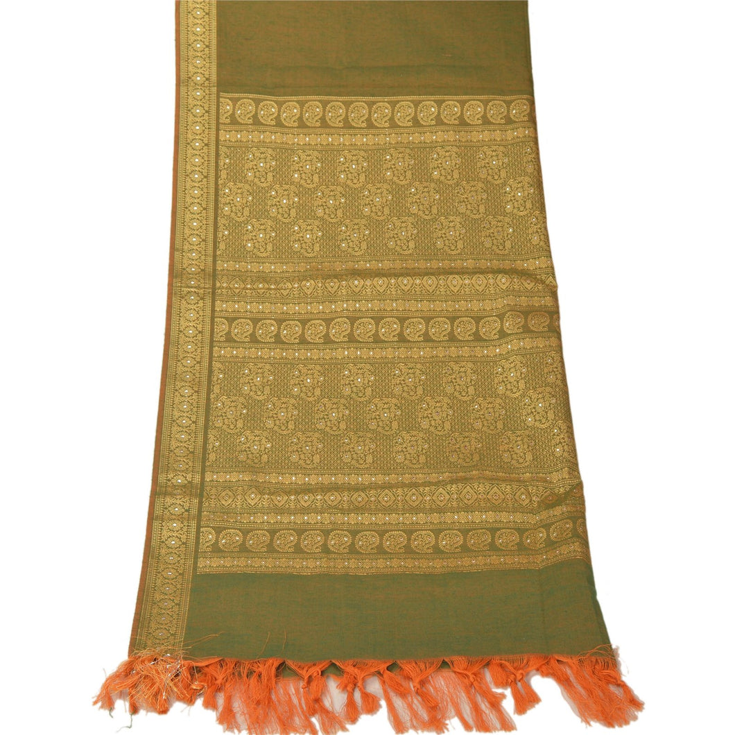 Sanskriti Vintage Dupatta Long Stole Blend Cotton Green Wrap Veil Woven Hijab