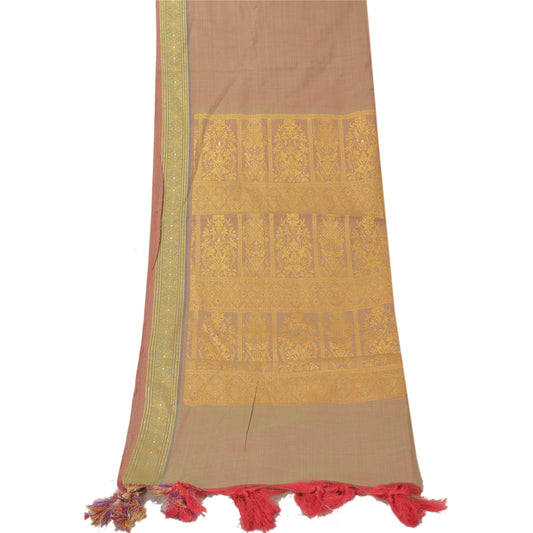 sanskriti Vintage Dupatta Long Stole Art Silk Brown Shawl Woven Floral Scarves