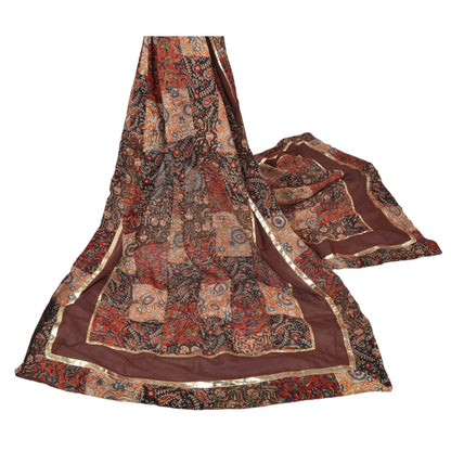 Sanskriti Vintage Dupatta Long Stole Pure Cotton Brown Block Printed Kalamkari