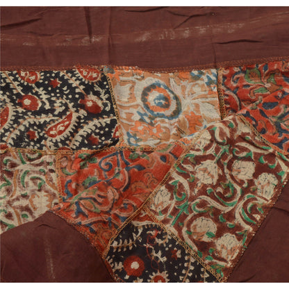 Sanskriti Vintage Dupatta Long Stole Pure Cotton Brown Block Printed Kalamkari