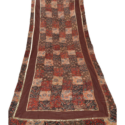 Sanskriti Vintage Dupatta Long Stole Pure Cotton Brown Block Printed Kalamkari
