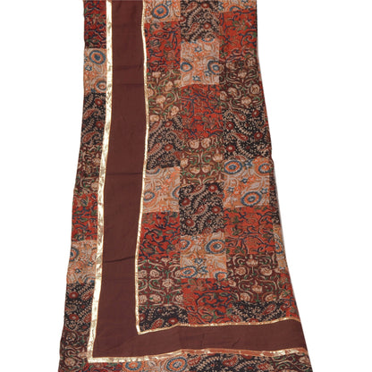 Sanskriti Vintage Dupatta Long Stole Pure Cotton Brown Block Printed Kalamkari