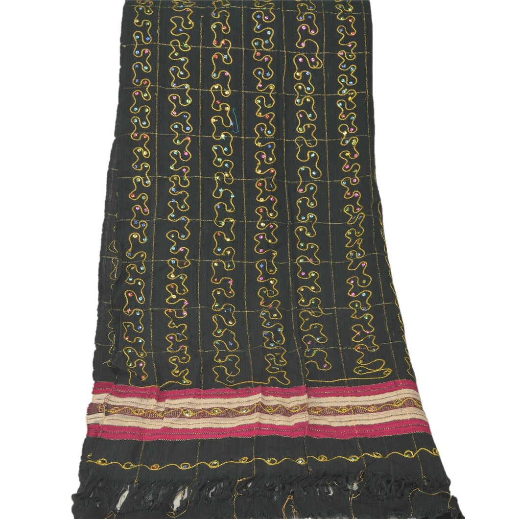 Sanskriti Vintage Dupatta Long Stole Blend Cotton Black Veil Embroidered Scarves