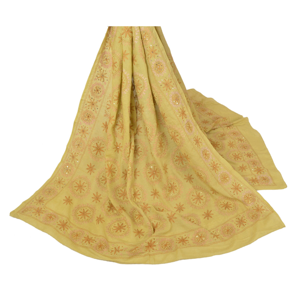 Sanskriti Vintage Dupatta Lang Stola Ren Bomuld Grøn Håndbroderet Kantha