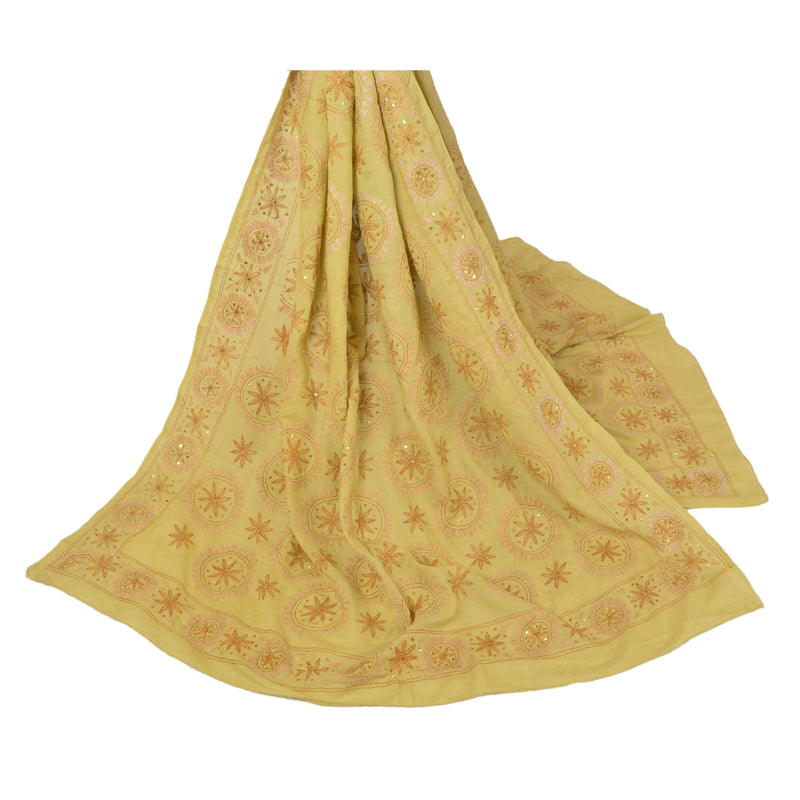 Sanskriti Vintage Dupatta Long Stole Pure Cotton Green Hand Embroidered Kantha